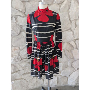 Vintage 1960s 1970s Turtleneck Dress with Pop Art Print Size Small Extra Small